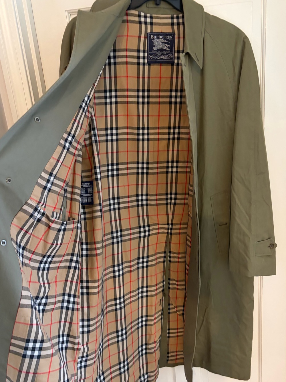 Vintage Burberry Single-Breast Trench Coat 52 Long Sage Green Authentic New Cond